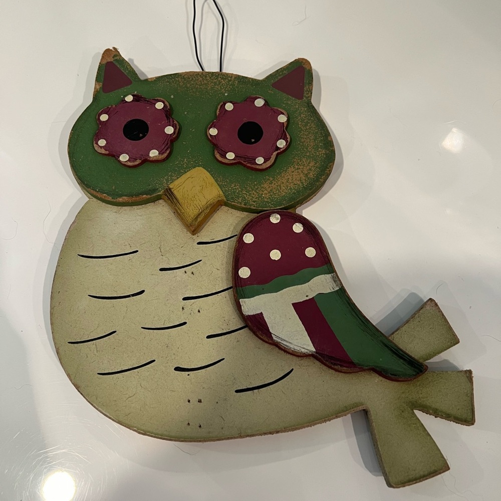 Vintage MCM Handmade Owl Wall Art hanging
